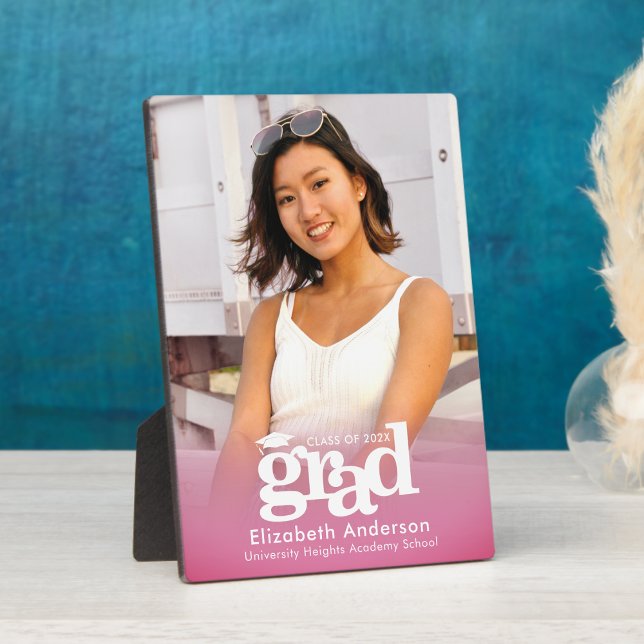 Pink Graduation Photo Bold Typography Minimalist Plaque (Creator Uploaded)