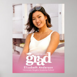 Pink Graduation Photo Bold Typography Minimalist Poster