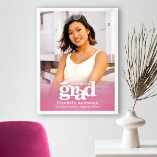 Pink Graduation Photo Bold Typography Minimalist Poster