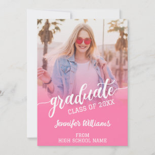 Pink Graduation Photo Grad Graduate Announcement