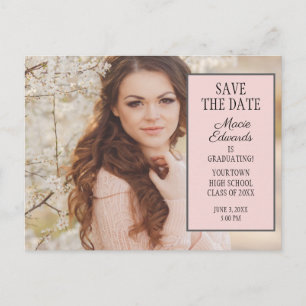 Pink Graduation Photo Save the Date Postcard
