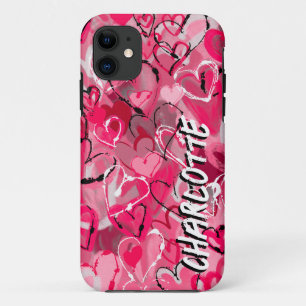 Pink Graffiti-Inspired Hand-Drawn Hearts  iPhone 11 Case