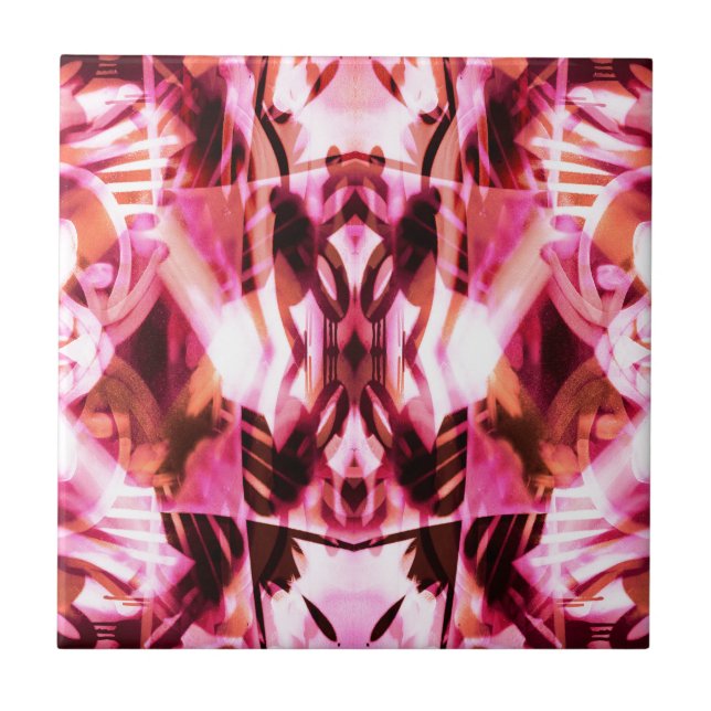 Pink graffiti pattern ceramic tile (Front)