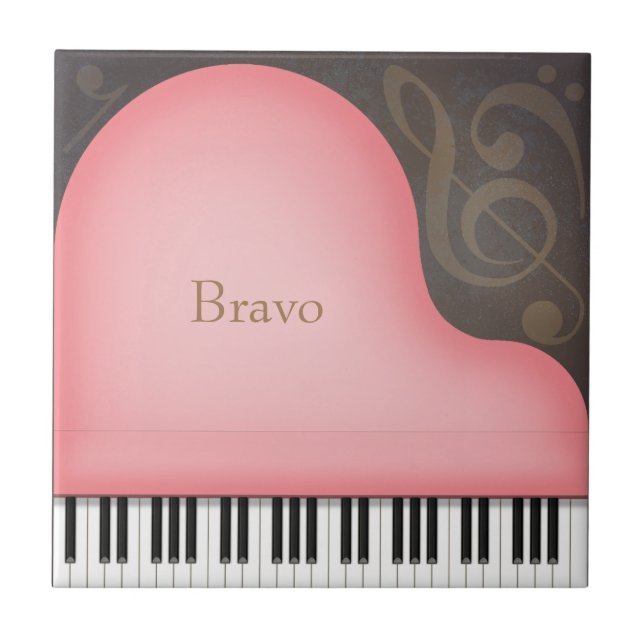 Pink Grand Piano Personalised Romantic Music Ceramic Tile (Front)