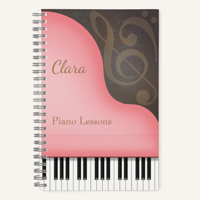 Pink Grand Piano Pianist & Music Lover's Custom Notebook (Front)