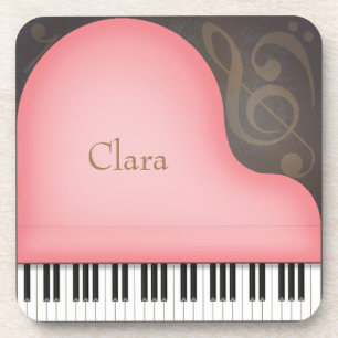 Pink Grand Piano Whimsical Musical Symbols Custom Coaster