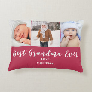 Pink Grandma 3 Photo Name Decorative Cushion