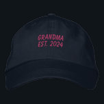 Pink Grandma Est 2024 Embroidered Baseball Cap<br><div class="desc">Embroidered Grandma Est 2024 baseball cap. The text is in a pink. This grandma est. 2024 cap would make a unique grandma announcement,  Christmas gift for grandma,  birthday gift for grandma and more.</div>
