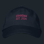 Pink Grandma Est 2024 Embroidered Baseball Cap<br><div class="desc">Embroidered Grandma Est 2024 baseball cap. The text is in a pink. This grandma est. 2024 cap would make a unique grandma announcement,  Christmas gift for grandma,  birthday gift for grandma and more.</div>