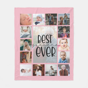 Pink grandma photo collage Fleece Blanket