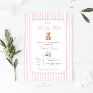 Pink Grandmillennial Teddy Bear Baby Shower Girl Invitation