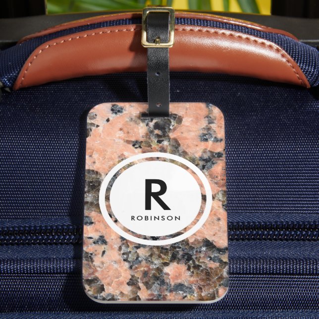 Pink Granite Rock Monogram Luggage Tag (Front Insitu 2)
