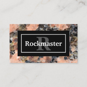 Pink Granite Rock Texture with Name and Monogram Business Card