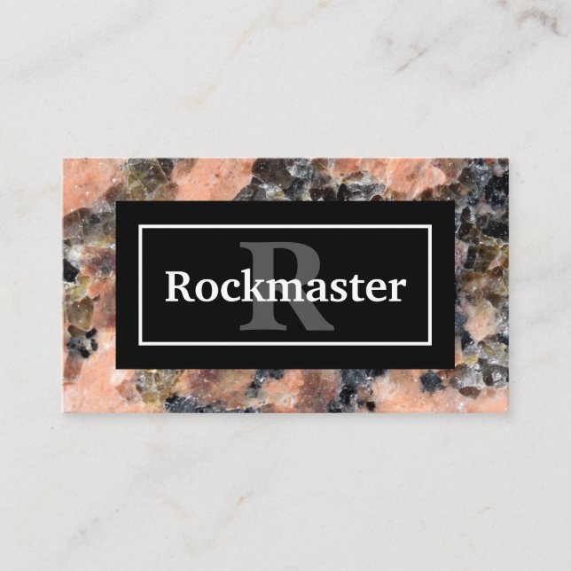 Pink Granite Rock Texture with Name and Monogram Business Card (Front)