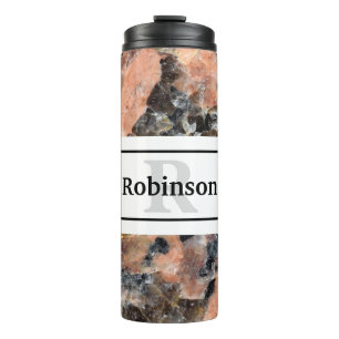 Pink Granite Rock Texture with Name and Monogram Thermal Tumbler