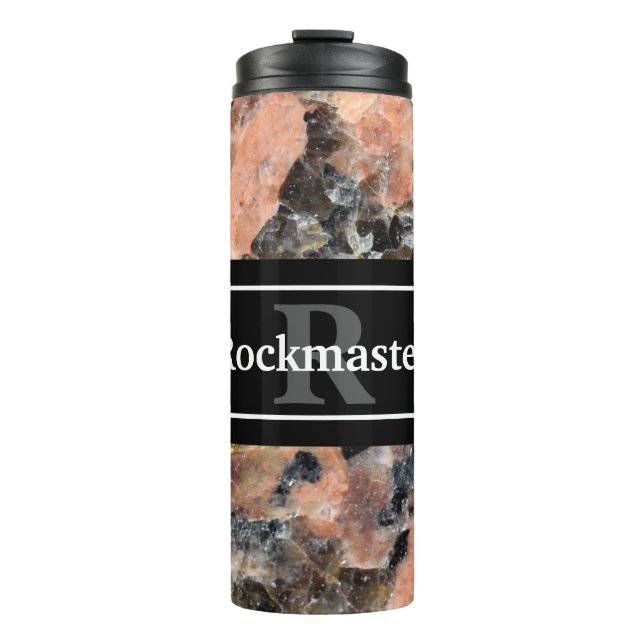 Pink Granite Rock Texture with Name and Monogram Thermal Tumbler (Front)