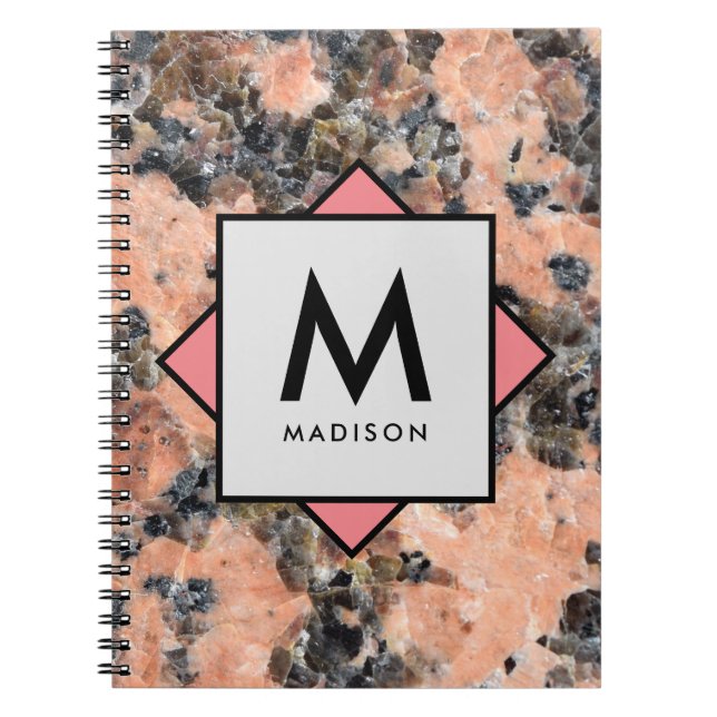 Pink Granite Rock with Your Name and Monogram on Notebook (Front)