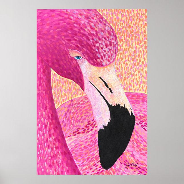 Pink Grapefruit Big Head Flamingo - By Just Dahl Poster (Front)