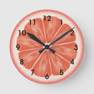 Pink Grapefruit Citrus Fruit Slice Round Clock