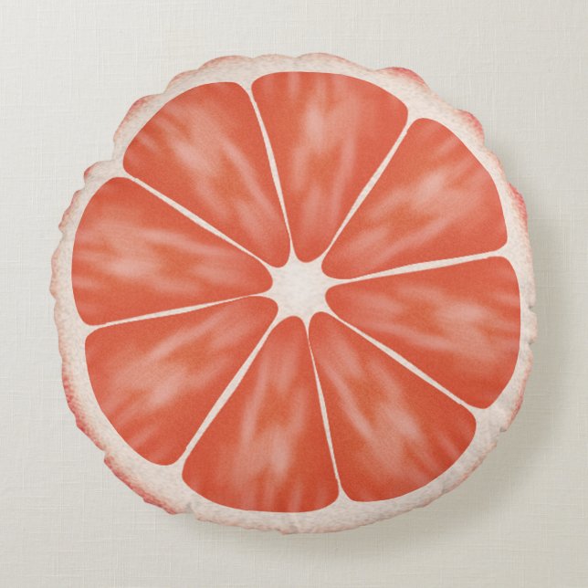 Pink Grapefruit Citrus Fruit Slice Round Cushion (Front)