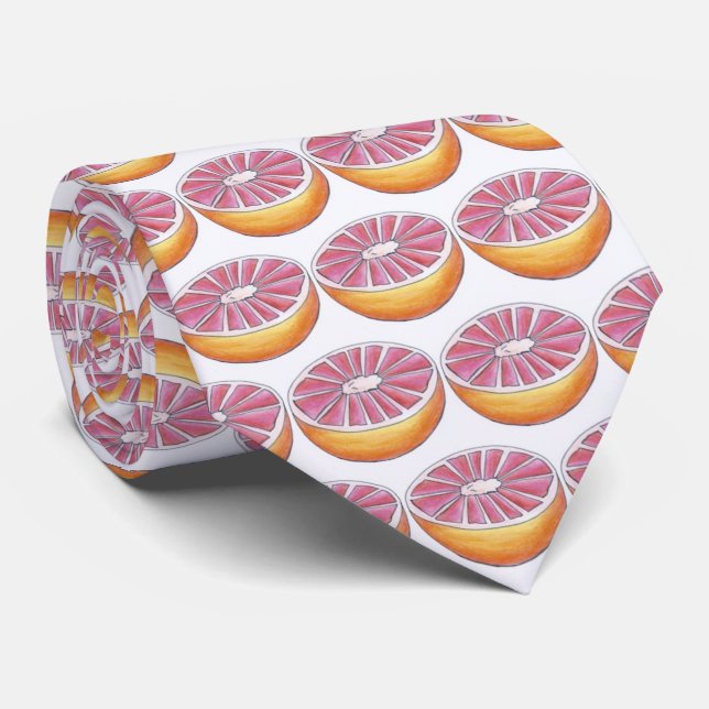 Pink Grapefruit Half Breakfast Citrus Fruit Tie (Rolled)