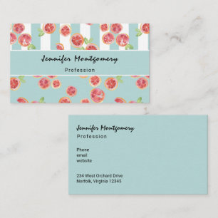 Pink Grapefruit Pattern on Stripes Business Card
