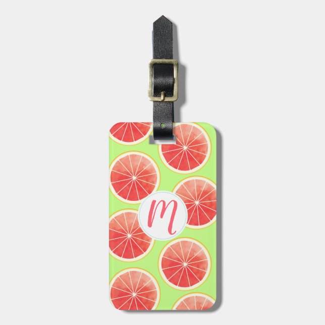 Pink Grapefruit Slices Pattern Luggage Tag (Front Vertical)