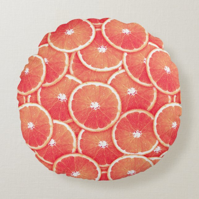 Pink grapefruit slices round cushion (Front)