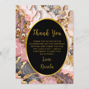 Pink, Gray and Gold Marble Agate Birthday Party Thank You Card
