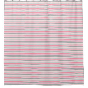 Pink Gray and Light Green Stripe Shower Curtain