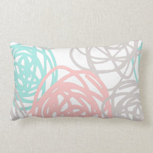 Pink Gray and Teal Doodle Pattern Lumbar Cushion