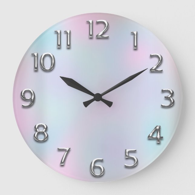 Pink Gray. Arabic Number Mmoddernn Blue Holograph Large Clock (Front)