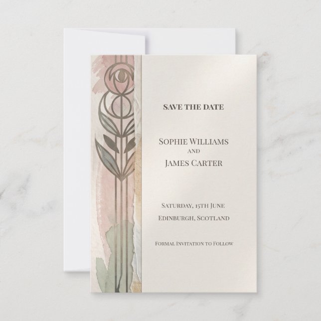Pink Gray Art Nouveau Save The Date (Front)