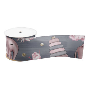 PINK & GRAY BABY GIRL ITEMS SATIN RIBBON