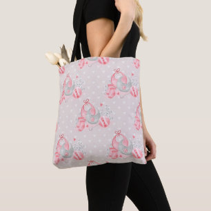 PINK & GRAY BABY GIRL PASTEL BIBS BOOTIES TOTE BAG