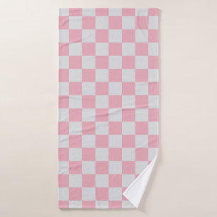 Pink + Gray Check Checkered Checkerboard Pattern Bath Towel