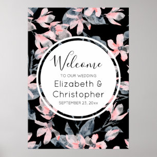 Pink & Gray Floral Watercolor Pattern Wedding Poster