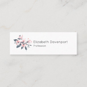 Pink & Gray Flowers Classy Watercolor Mini Business Card