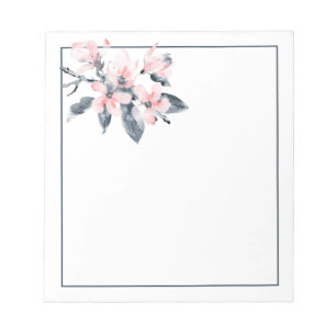 Pink & Gray Flowers Classy Watercolor Notepad