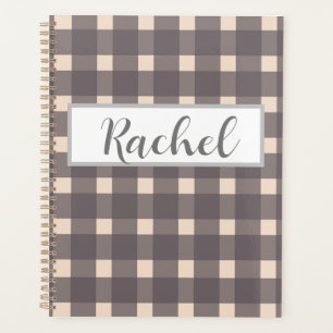 Pink Gray Gingham Personalized Planner