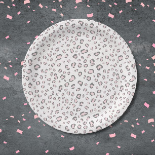 Pink Gray Leopard Pattern Paper Plate