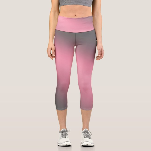 Pink Gray moonlight ombre effect  Capri Leggings (Front)