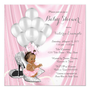 Pink Gray Pearl High Heel Ethnic Baby Shower Invitation
