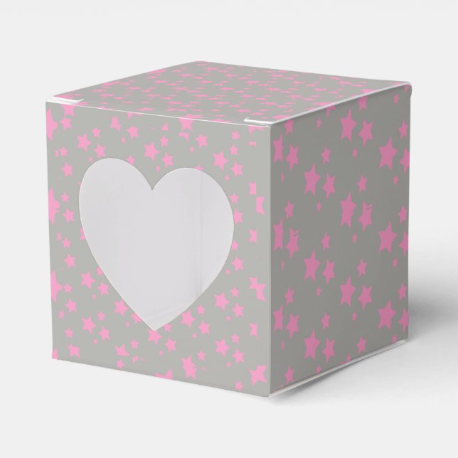 Pink Gray Stars Modern design Favour Box (Front Side)