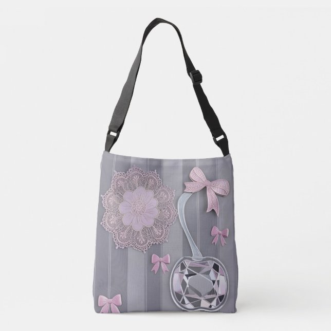 Pink & Gray wedding gift Crystal Gray AI art  Crossbody Bag (Back)