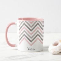 Pink Gray White Chevron Pattern Personalized