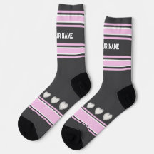 Pink, gray, white- Name heart Socks