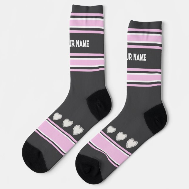 Pink, gray, white- Name heart Socks (Left)