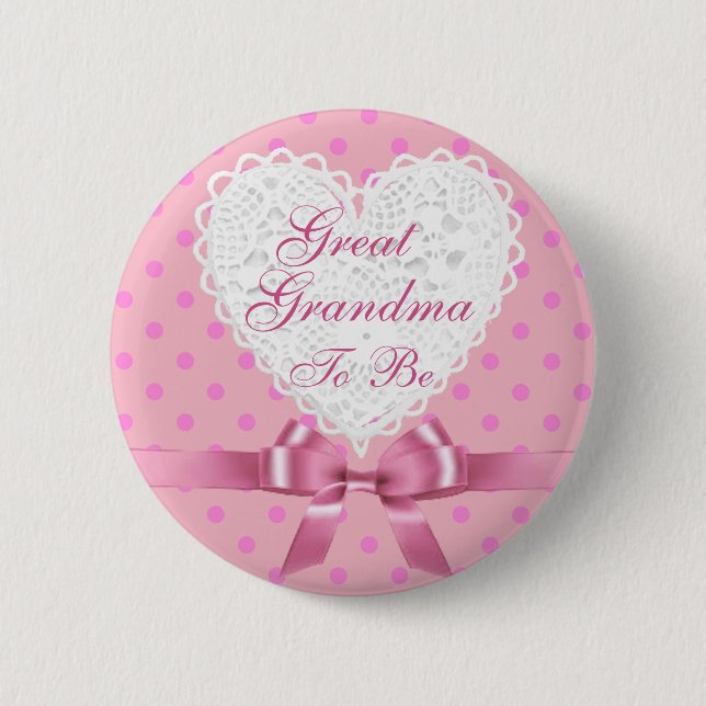 Pink  Great Grandma to be Baby Shower Button (Front)