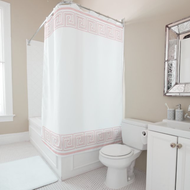 Pink Grecian Frieze Design Shower Curtain (In Situ)